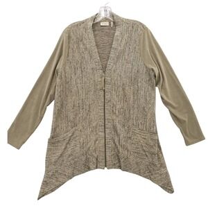 LOGO Lori Goldstein‎ Zip Front Cardigan Pockets Oatmeal Knit Jacket M